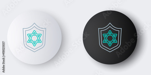 Line Shield with Star of David icon isolated on grey background. Jewish religion symbol. Symbol of Israel. Colorful outline concept. Vector.
