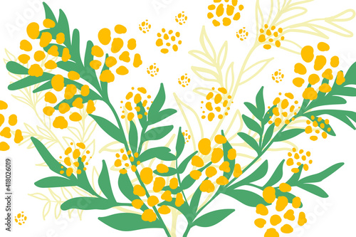 Bouquet of spring flowers mimosa, decorative design, vector illustration