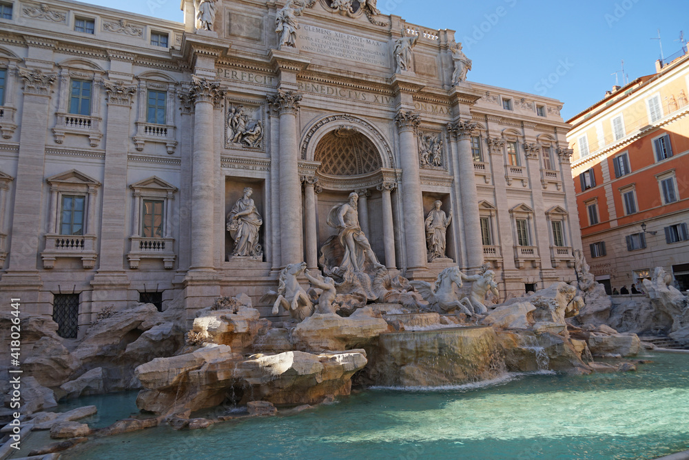 Fontana di Trevi Fountain, iconic sculpted rococo fountain, famous landmark, guided tour concept, Rome, Italy