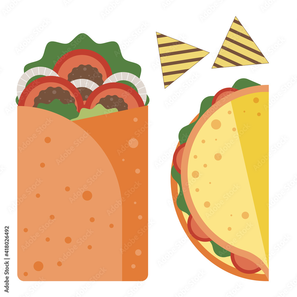 Mexican Fast Food Icons in Flat Design Mexican Fast Food Icons in Flat Design