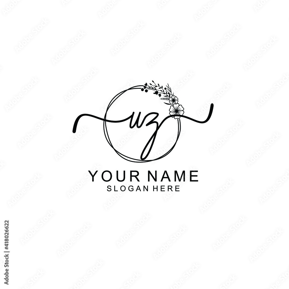 Letter UZ Beautiful handwriting logo Letter UZ Beautiful handwriting logo