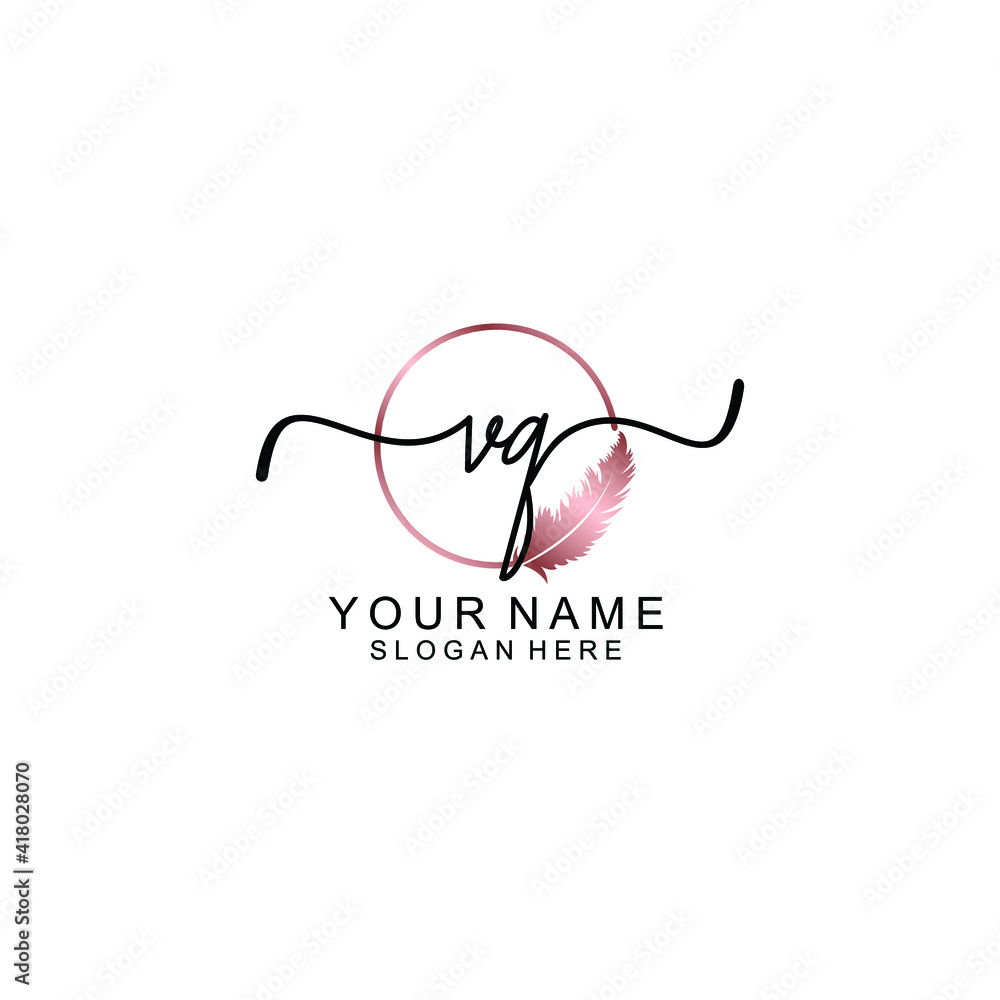 Letter VQ Beautiful handwriting logo Letter VQ Beautiful handwriting logo