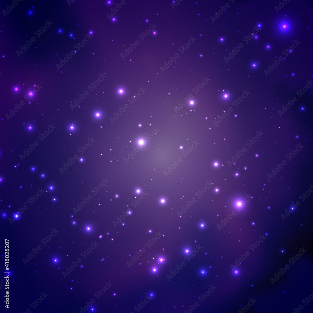 Outer space with bright shiny stars, blue and purple glow background. Outer space with bright shiny stars, blue and purple glow background.