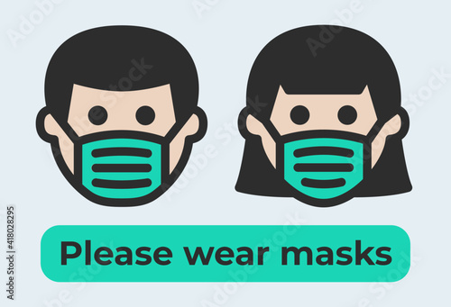 Please wear face mask for prevent covid-19 pandemic icon sign