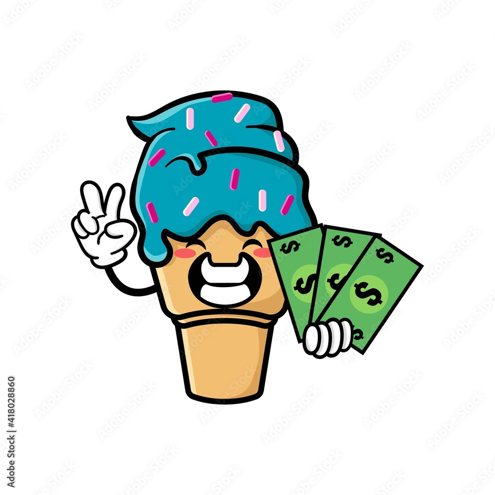 cute ice cream  cartoon mascot character funny expression