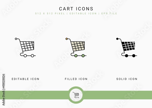 Cart icons set vector illustration with solid icon line style. Online store retail concept. Editable stroke icon on isolated background for web design, user interface, and mobile app