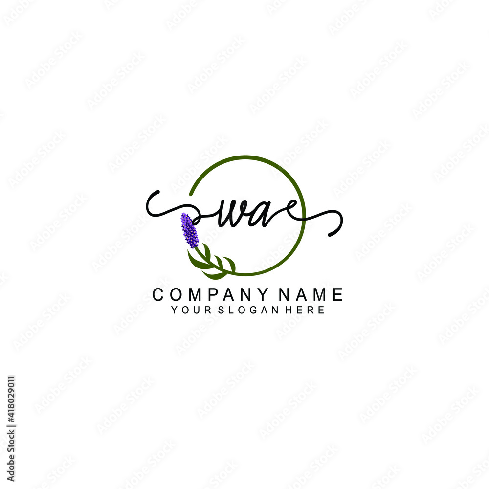 Letter WA Beautiful handwriting logo Letter WA Beautiful handwriting logo