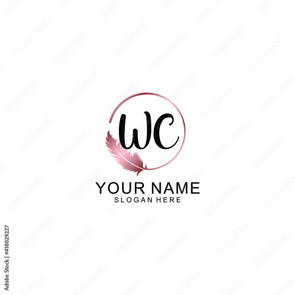 Letter WC Beautiful handwriting logo Letter WC Beautiful handwriting logo