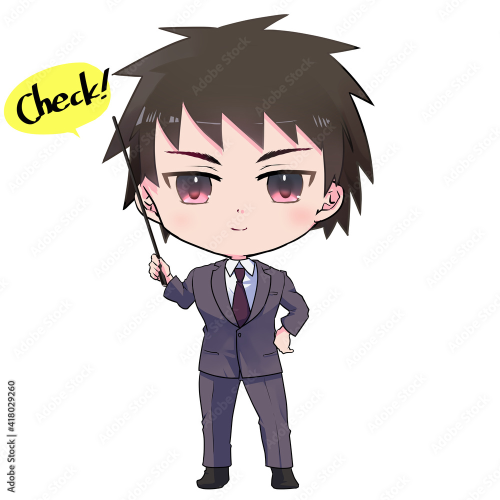 イラスト素材 アニメ風 指し棒を持つスーツの男性 チェック Stock Illustration Adobe Stock