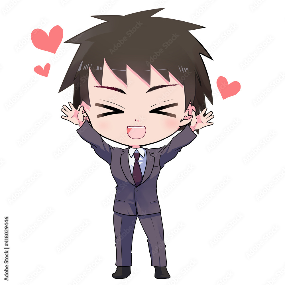 イラスト素材 アニメ風 嬉しくて喜ぶスーツの男性 Stock Illustration Adobe Stock