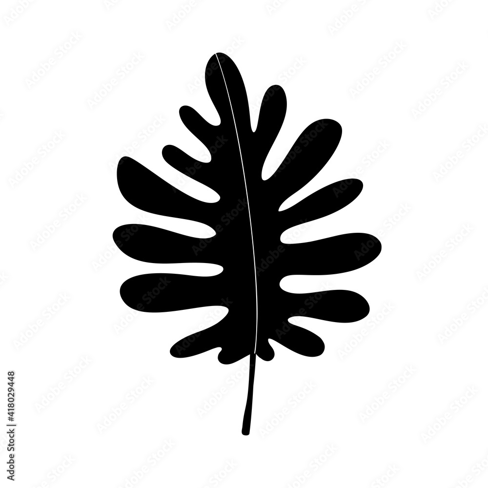 Tropical leaf. Black silhouette. Forest element. Vector illustration. Tropical leaf. Black silhouette. Forest element. Vector illustration.