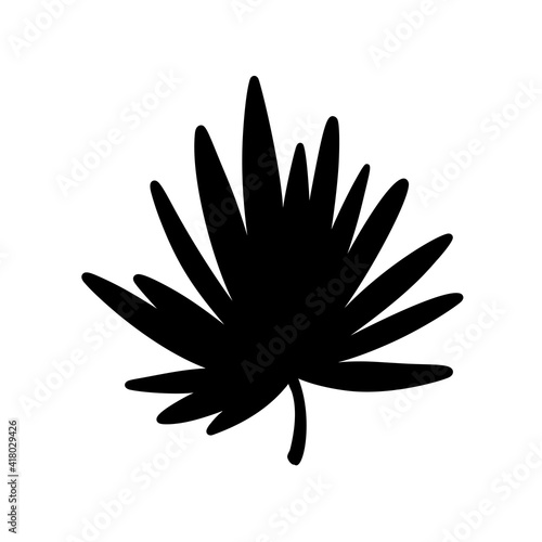 Palm leaf. Black silhouette. Tropical forest element. Vector illustration.