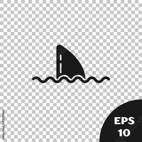 Black Shark fin in ocean wave icon isolated on transparent background. Vector.