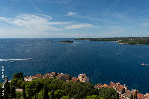 Fototapeta Naklejka Na Ścianę i Meble -  Coastal landscape in Rovinj, Croatia, from a high viewpoint
