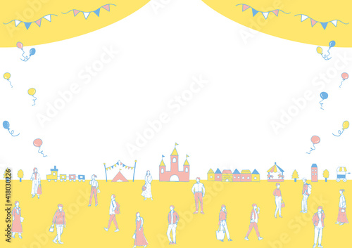 手描き　アミューズメントパークと若い男女