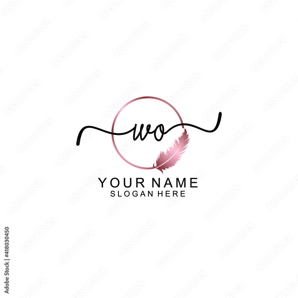 Letter WO Beautiful handwriting logo