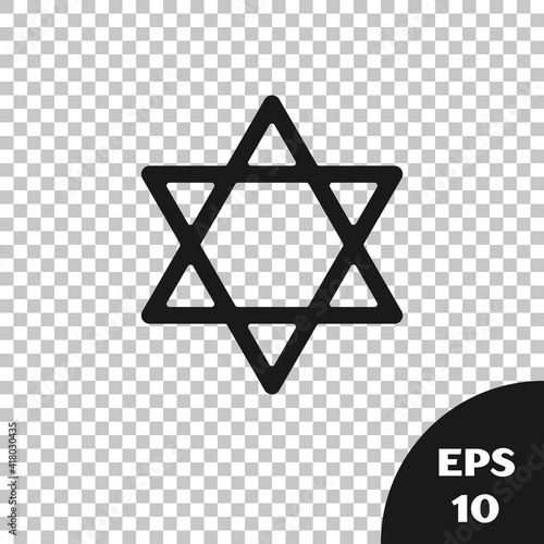 Black Star of David icon isolated on transparent background. Jewish religion symbol. Symbol of Israel. Vector.