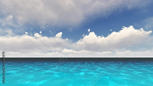 Beautiful tranquil natural vacation seascape with scenic ocean waves in tropical environment, deep clear transparent pure blue water background. A summer travel in paradise, peaceful 3D render