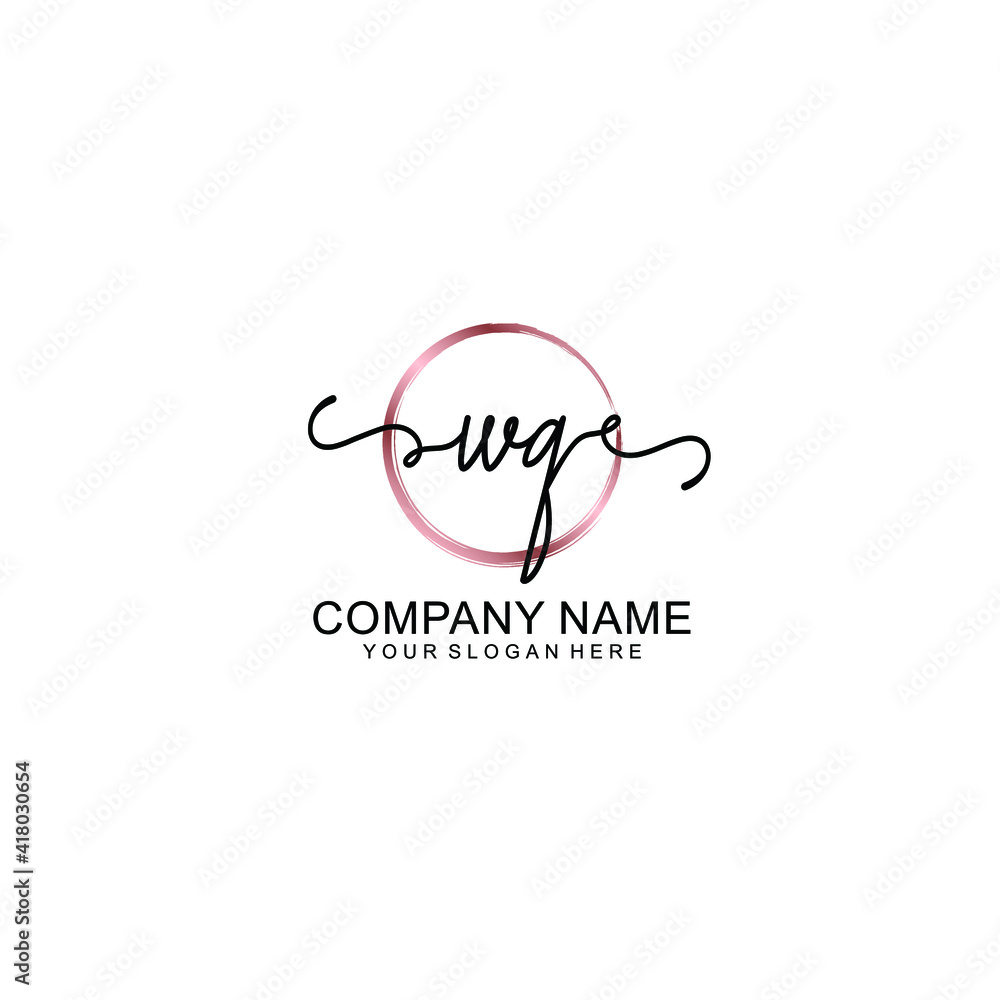 Letter WQ Beautiful handwriting logo Letter WQ Beautiful handwriting logo