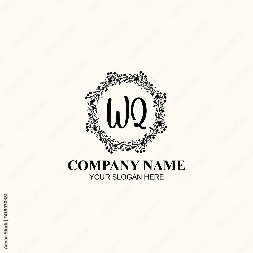 Letter WQ Beautiful handwriting logo Letter WQ Beautiful handwriting logo