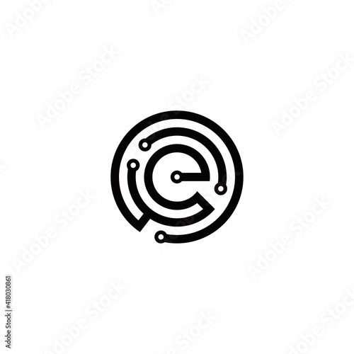 e initial technology logo design vector template