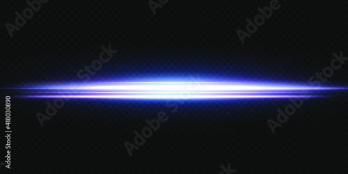 Blue horizontal lens flares pack. Laser beams, horizontal light rays. Beautiful light flares. Collection effect light blue line png. Luminous abstract sparkling lined background. 