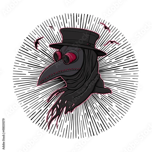 Pink Plague Doctor Steampunk Style Digital Illustration