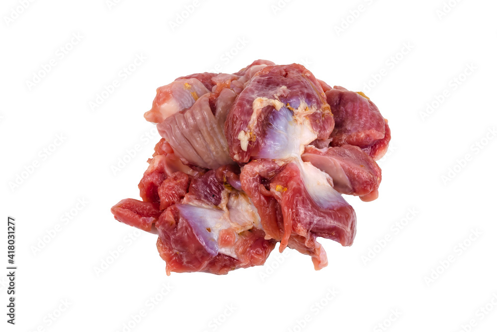 Raw chicken gizzards isolated on white background.