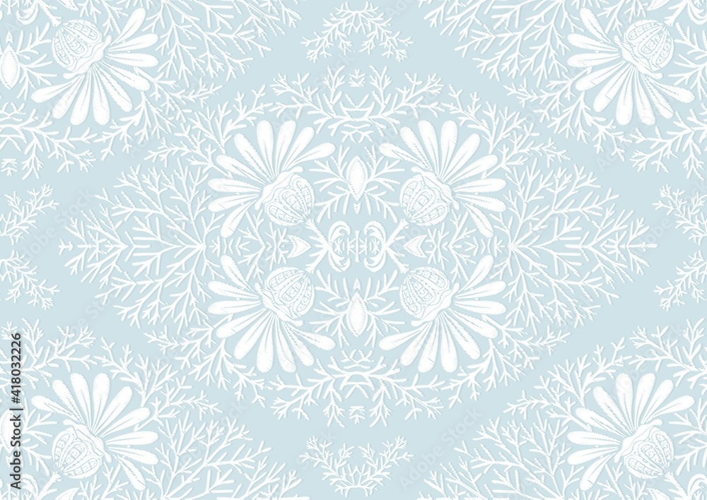 Tradition floral seamless pattern, damask vintage ornament. Royal victorian flourish wallpapper, luxury textile. Embroidery emitation. Vector illustration.