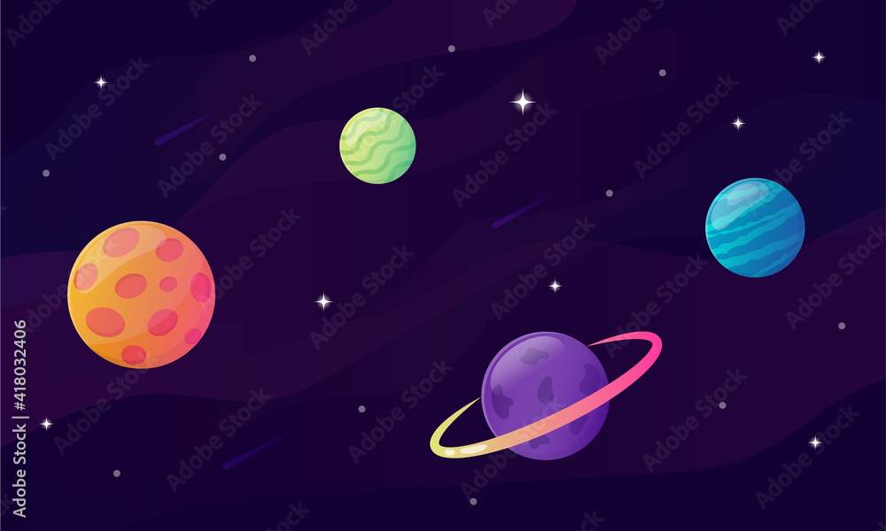 Vector illustration of space. Space background with planets and stars