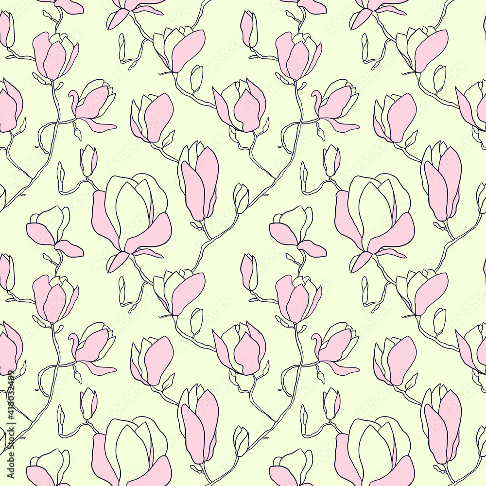 floral seamless pattern of magnolia and leaves floral seamless pattern of magnolia and leaves