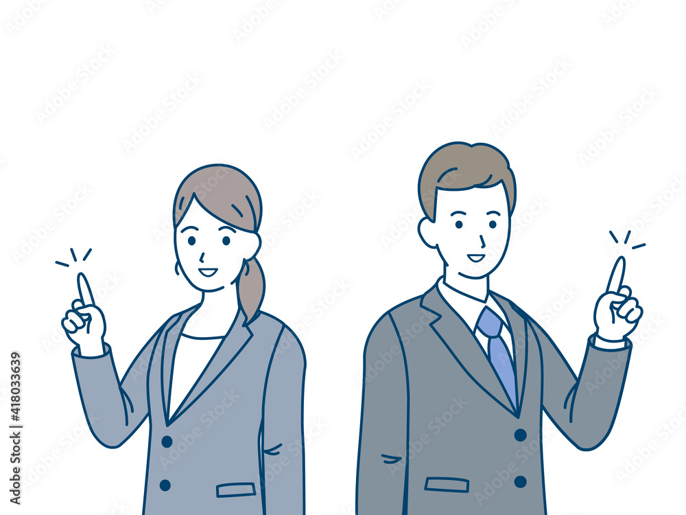 Vetor Do Stock 会社員 指をさす ポーズ 仕草 スーツ姿の男女 イラスト素材 Adobe Stock