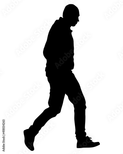 Young athletes run a marathon. Isolated silhouettes on white background