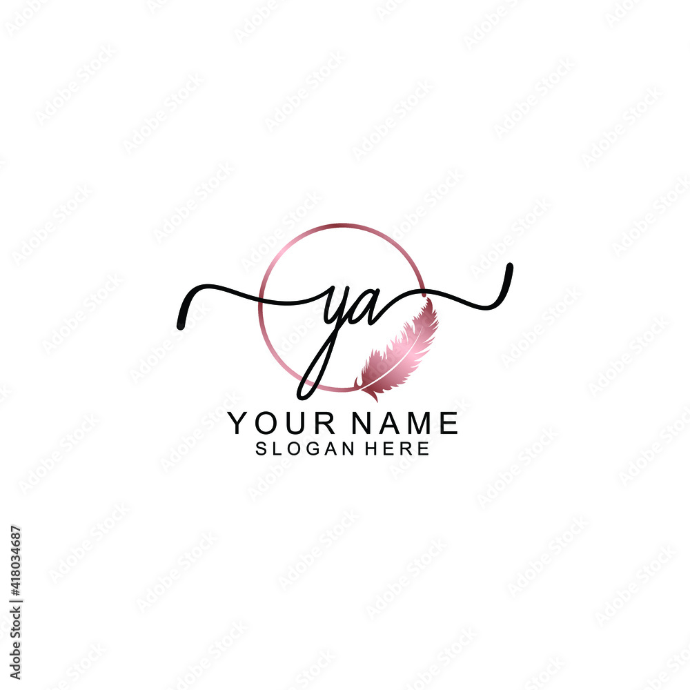 Letter YA Beautiful handwriting logo Letter YA Beautiful handwriting logo