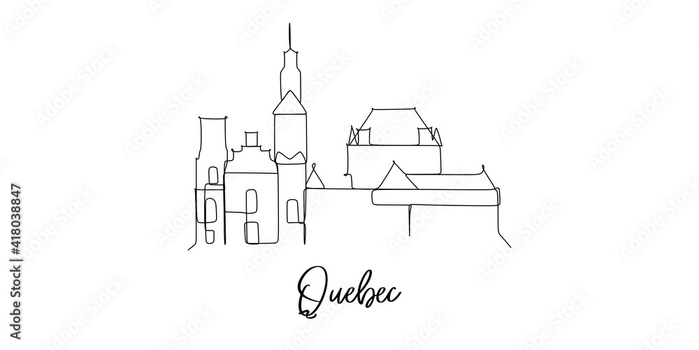 Quebec of Canada landmark skyline - continuous one line drawing