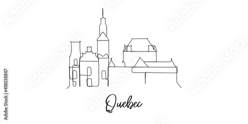 Quebec of Canada landmark skyline - continuous one line drawing photo
