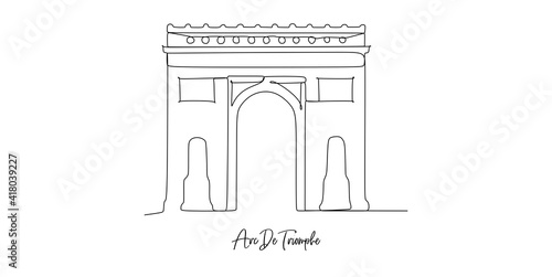 Arc de Triomphe of France landmark skyline - continuous one line drawing