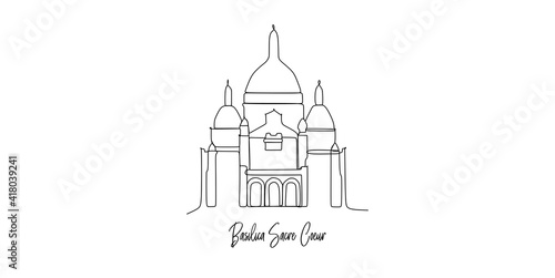 Basilica Sacre Coer of France landmark skyline - continuous one line drawing