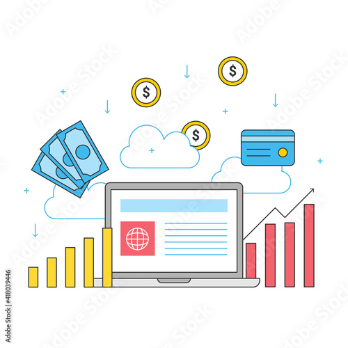 growth business online marketing, ecommerce money payment flat vector design