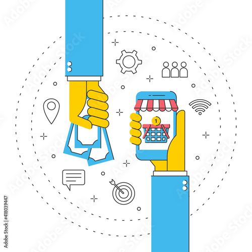 shopping online payment, ecommerce business flat vector design
