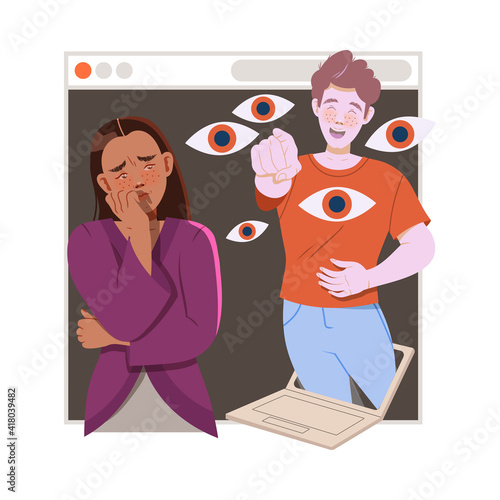 Victim of Cyberbullying Suffering from Violence and Hatred from Social Media Vector Illustration