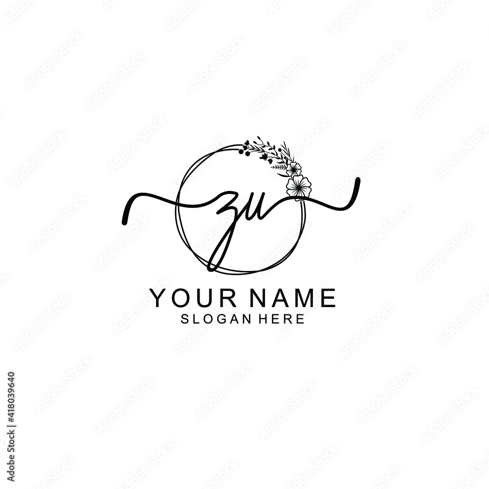 Letter ZU Beautiful handwriting logo Letter ZU Beautiful handwriting logo