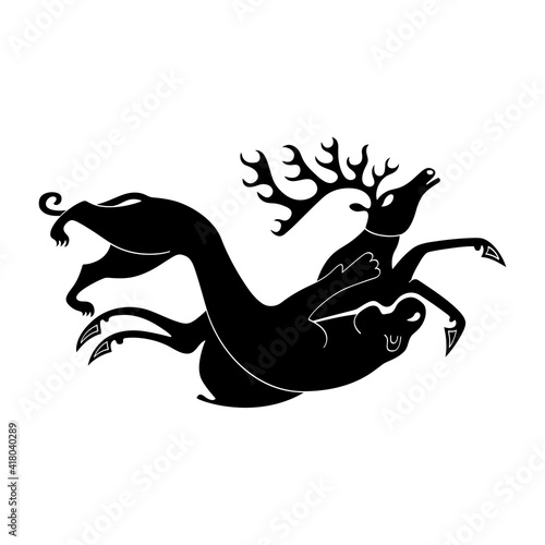 vector monochrome icon with ancient Scythian art. Plaque with animal motifs for your project photo