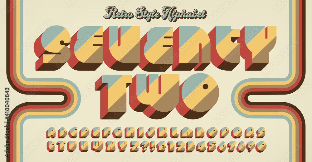 1972 Lettering Seventy Two is a retro 1970s style alphabet design with a groovy vibe ...