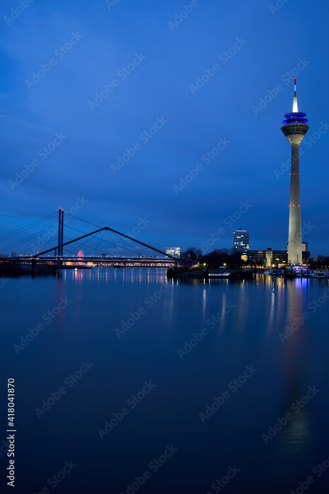 Düsseldorf city places buildings blue hour   