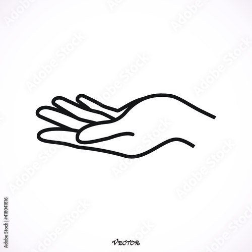 illustration vector hand drawn of open hand giving or receiving isolated