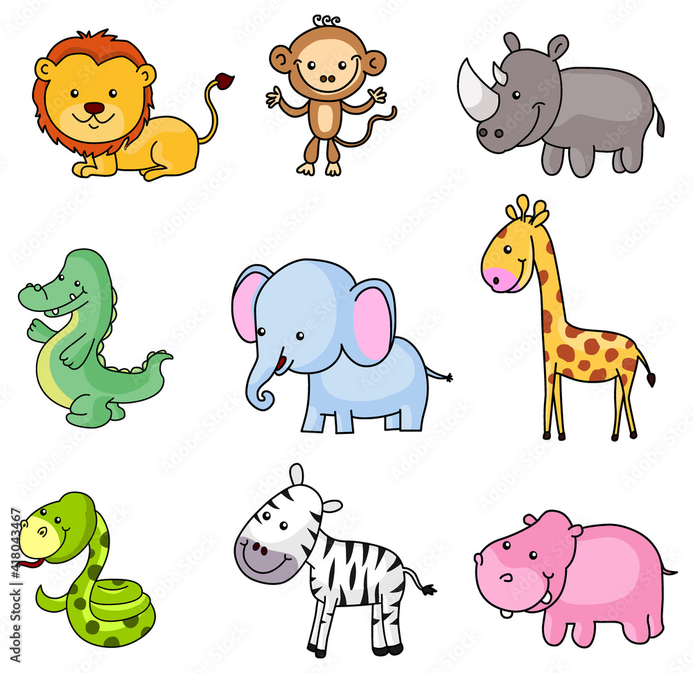 Naklejka premium Cute cartoon wild animals from african savannah