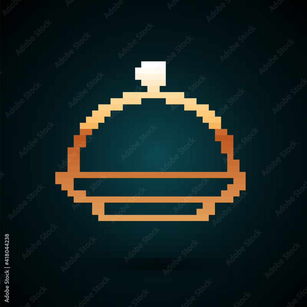 Gold line Christmas covered with a tray of food icon isolated on dark blue background. Tray and lid sign. Merry Christmas and Happy New Year. Vector. Gold line Christmas covered with a tray of food icon isolated on dark blue background. Tray and lid sign. Merry Christmas and Happy New Year. Vector.