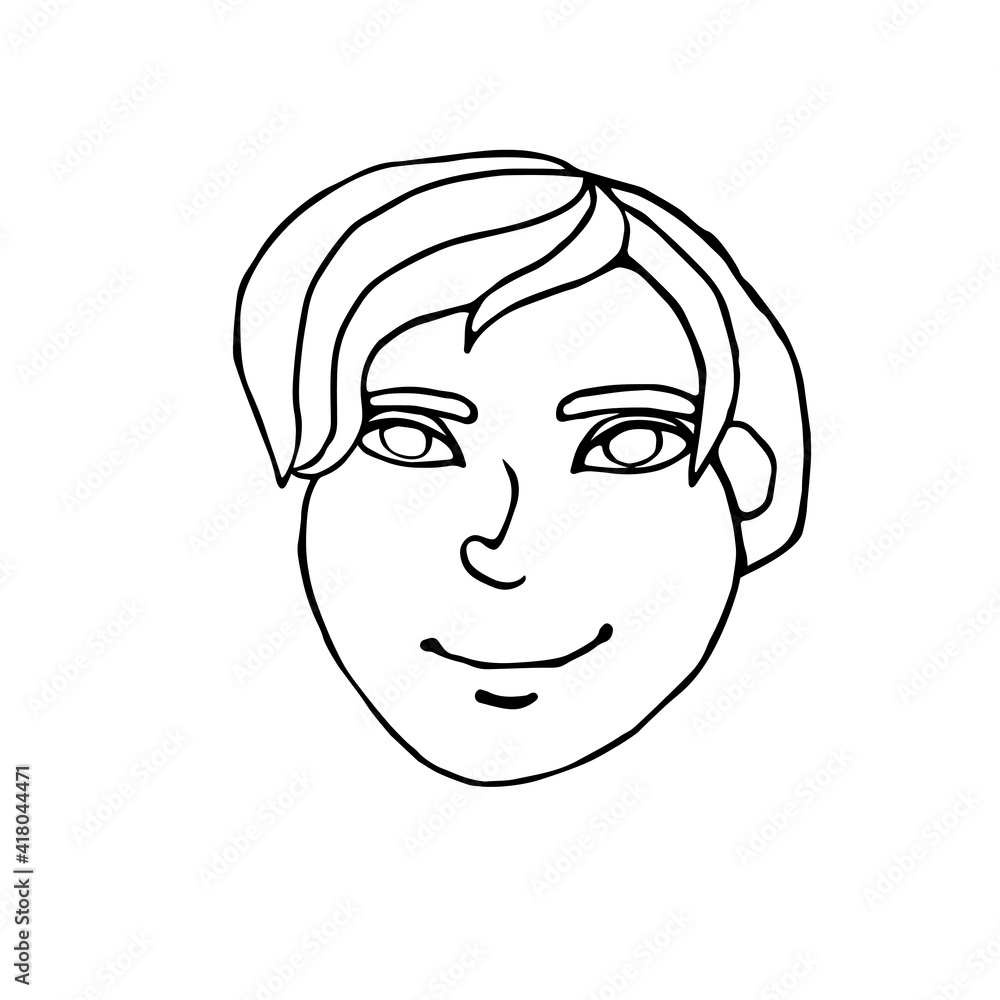 Outline face people. Hand drawn line art illustration. The head of a man, woman, boy, girl in the style of a Doodle, isolated on a white background. Different and beautiful Outline face people. Hand drawn line art illustration. The head of a man, woman, boy, girl in the style of a Doodle, isolated on a white background. Different and beautiful