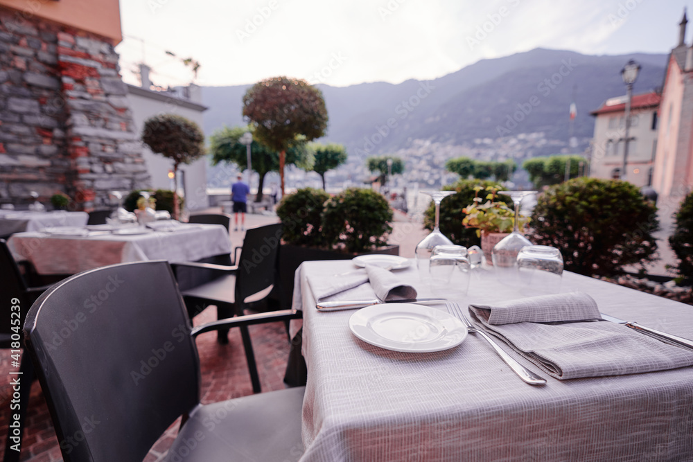 Fototapeta premium Table set at outdoor restaurant.